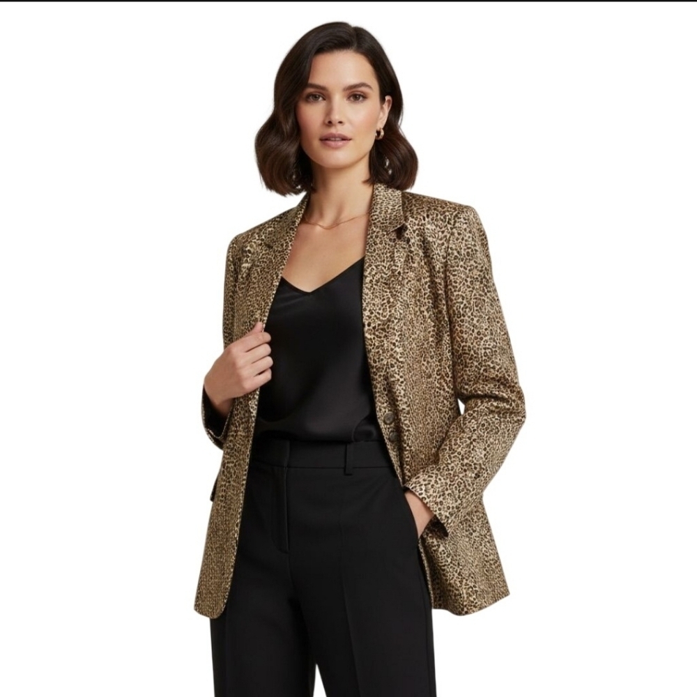 Anna And Frank 100% Silk Animal Print 2 Button Blazer Size Lp - Picture 1 of 6